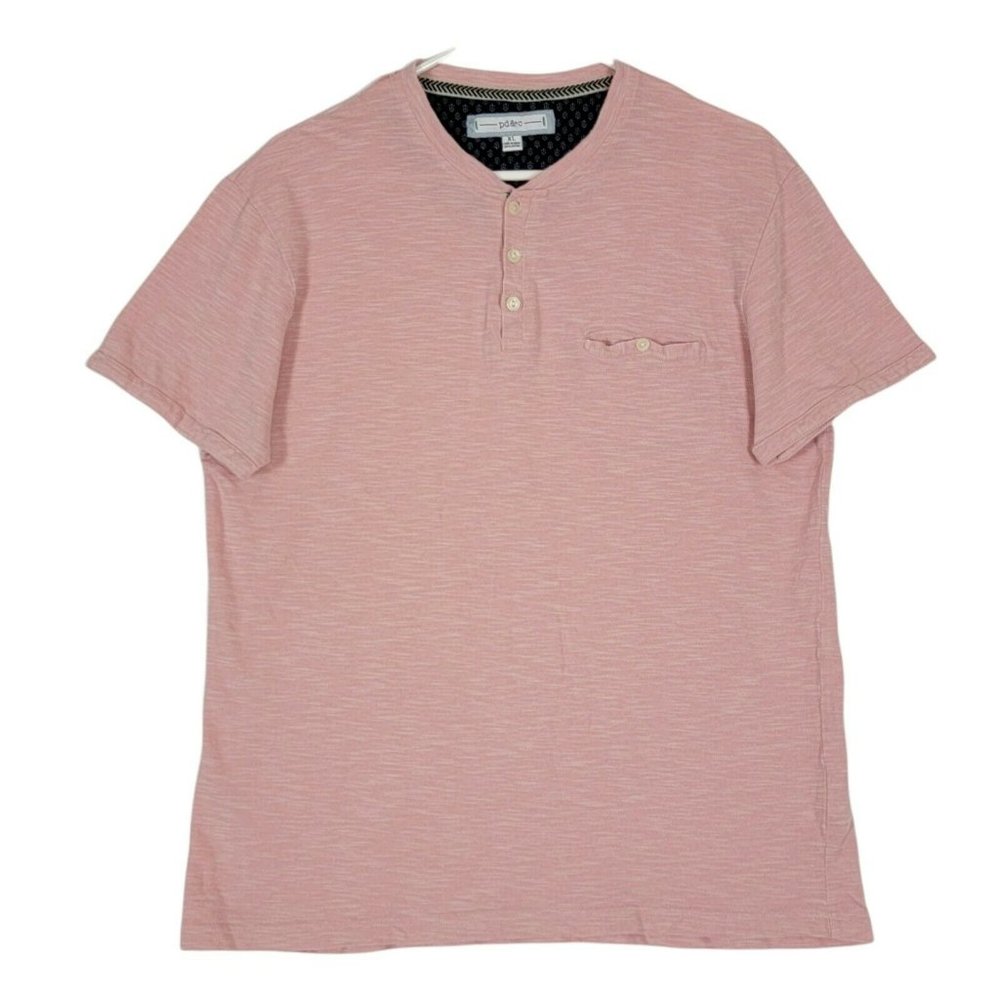PD & C Pocket Henley T-Shirt Short Sleeve 100% Cotton Heathered Pink